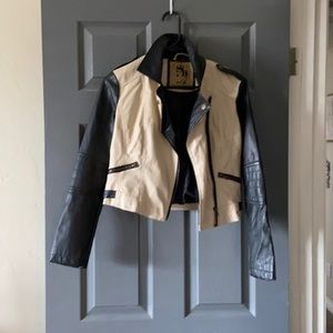 Tan and black faux leather jacket. Like new!